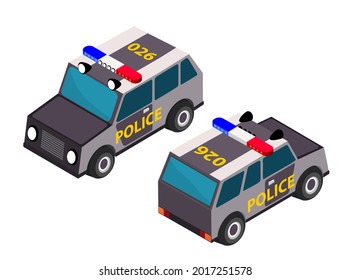 Isometric municipality traffic regulation of the rapid response car unit of the city security service of the urban infrastructure