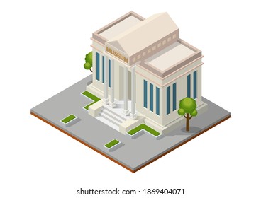 Isometric Museum Building. City Architecture Public Building.