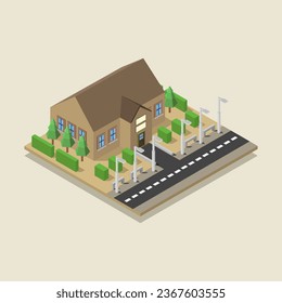Isometrisches Museum, illustriert auf Vektorhintergrund