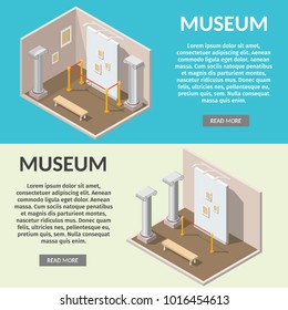 Isometric museum interior vector 3d background
