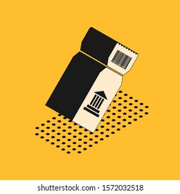Isometric Museum ticket icon isolated on yellow background. History museum ticket coupon event admit exhibition excursion.  Vector Illustration