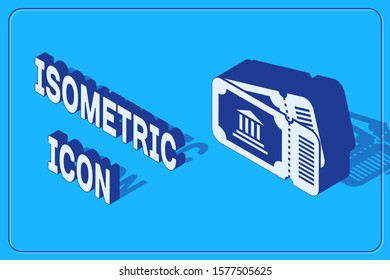 Isometric Museum ticket icon isolated on blue background. History museum ticket coupon event admit exhibition excursion.  Vector Illustration