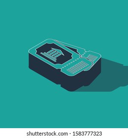 Isometric Museum ticket icon isolated on green background. History museum ticket coupon event admit exhibition excursion.  Vector Illustration