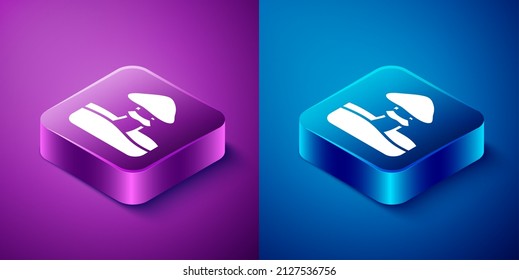 Isometric Mushroom icon isolated on blue and purple background. Square button. Vector