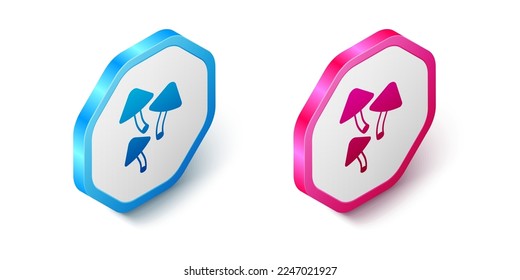 Isometric Mushroom icon isolated on white background. Hexagon button. Vector