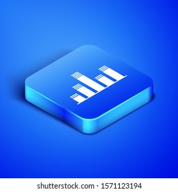 Isometric Music equalizer icon isolated on blue background. Sound wave. Audio digital equalizer technology, console panel, pulse musical. Blue square button. Vector Illustration