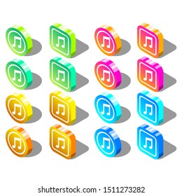 Isometric Music Icon Set Color 3D