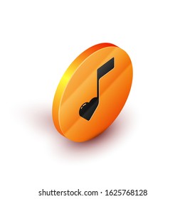 Isometric Music note, tone with hearts icon isolated on white background. Valentines day. Orange circle button. Vector Illustration