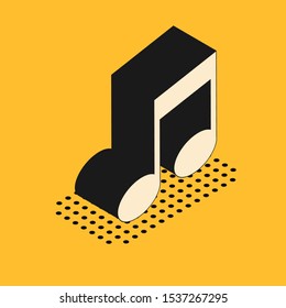 Isometric Music note, tone icon isolated on yellow background.  Vector Illustration