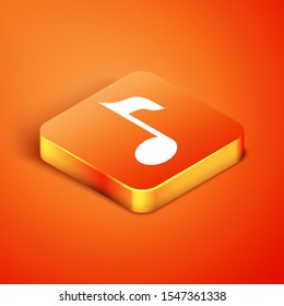 Isometric Music note, tone icon isolated on orange background.  Vector Illustration