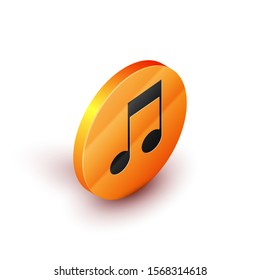 Isometric Music note, tone icon isolated on white background. Orange circle button. Vector Illustration