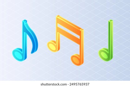 Isometric music notes. Music note symbol on white background