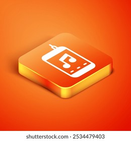 Isometric Music player icon isolated on orange background. Portable music device.  Vector