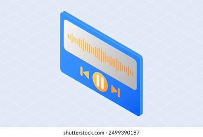 Isometric music player interface. Sound wave isolated on white background