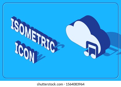 Isometric Music streaming service icon isolated on blue background. Sound cloud computing, online media streaming, online song, audio wave.  Vector Illustration