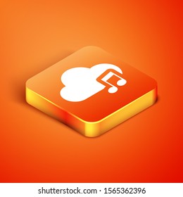 Isometric Music streaming service icon isolated on orange background. Sound cloud computing, online media streaming, online song, audio wave.  Vector Illustration