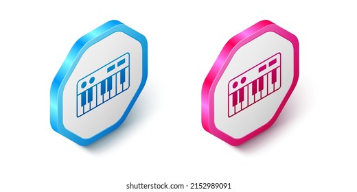 Isometric Music synthesizer icon isolated on white background. Electronic piano. Hexagon button. Vector
