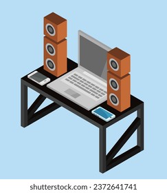 ilustración de diseño vectorial de prueba de tabla de música isométrica