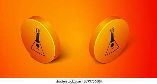 Isometric Musical instrument balalaika icon isolated on orange background. Orange circle button. Vector
