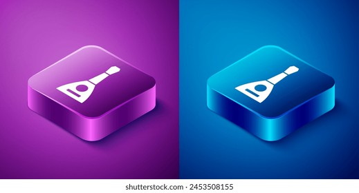 Isometric Musical instrument balalaika icon isolated on blue and purple background. Square button. Vector