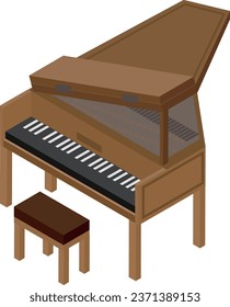 Isometric musical instrument harpsichord illustration