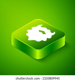Isometric Mustache and beard icon isolated on green background. Barbershop symbol. Facial hair style. Green square button. Vector