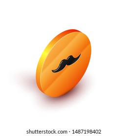 Isometric Mustache icon isolated on white background. Barbershop symbol. Facial hair style. Orange circle button. Vector Illustration