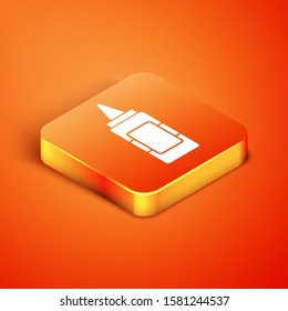 Isometric Mustard bottle icon isolated on orange background.  Vector Illustration