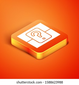 Isometric Mystery box or random loot box for games icon isolated on orange background. Question box.  Vector Illustration
