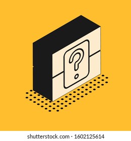 Isometric Mystery box or random loot box for games icon isolated on yellow background. Question box.  Vector Illustration