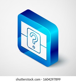 Isometric Mystery box or random loot box for games icon isolated on white background. Question box. Blue square button. Vector Illustration