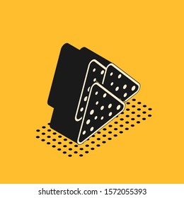 Isometric Nachos icon isolated on yellow background. Tortilla chips or nachos tortillas. Traditional mexican fast food.  Vector Illustration