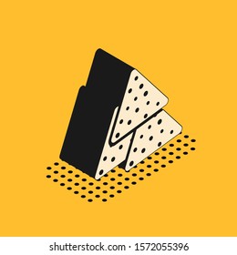 Isometric Nachos icon isolated on yellow background. Tortilla chips or nachos tortillas. Traditional mexican fast food.  Vector Illustration