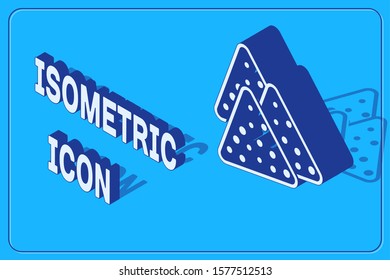 Isometric Nachos icon isolated on blue background. Tortilla chips or nachos tortillas. Traditional mexican fast food.  Vector Illustration