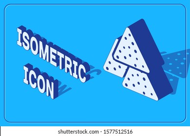 Isometric Nachos icon isolated on blue background. Tortilla chips or nachos tortillas. Traditional mexican fast food.  Vector Illustration
