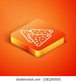 Isometric Nachos icon isolated on orange background. Tortilla chips or nachos tortillas. Traditional mexican fast food.  Vector Illustration