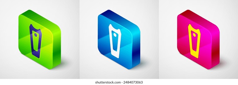 Isometric Nail cutter icon isolated on grey background. Nail clipper. Square button. Vector