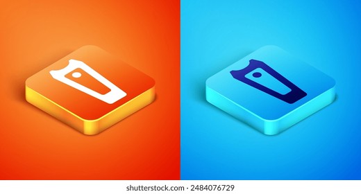 Icono de cortador de uñas isométrico aislado sobre fondo naranja y azul. Cortaúñas.  Vector