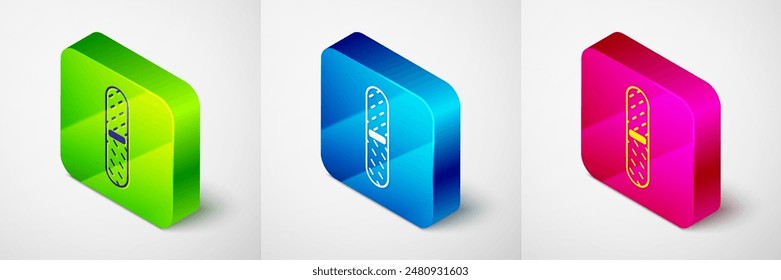 Icono de archivo de clavo isométrico aislado sobre fondo gris. Manicura. Botón cuadrado. Vector