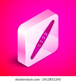 Isometric Nail file pet icon isolated on pink background. Professional treatment at home grooming for pet. Silver square button. Vector