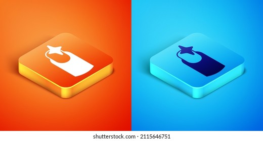 Isometric Nail manicure icon isolated on orange and blue background.  Vector