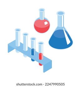 Isometrische Nanotechnologie-Komposition mit isoliertem wissenschaftlichem Forschungsbild auf unscharfem Hintergrund, Vektorgrafik