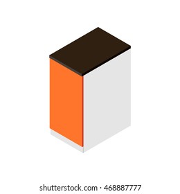 Isometric narrow cupboard with one door. Kitchen cabinet in a modern style, isolated on white background. Vector illustration