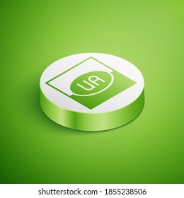 Isometric National flag of Ukraine icon isolated on green background. White circle button. Vector.