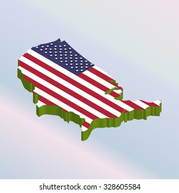 Isometric national flag of the USA. Illustration of American flag icon.