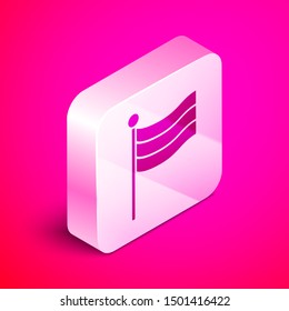 Isometric National Germany flag icon isolated on pink background. Silver square button. Vector Illustration