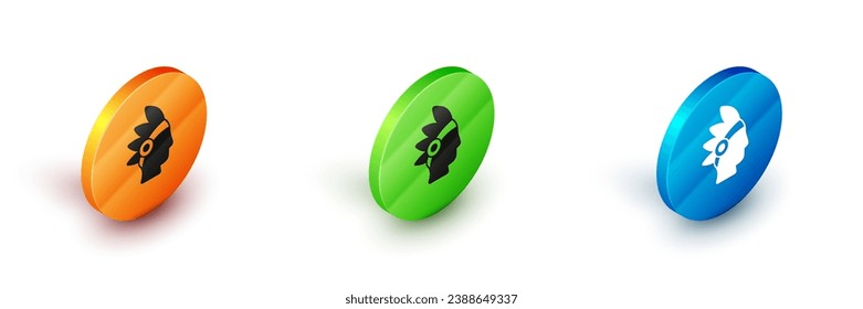 Isometric Native American Indian icon isolated on white background. Circle button. Vector