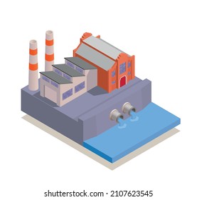 Isometric natural resources renewable energy composition with 3d building exterior of plant on white background vector illustration