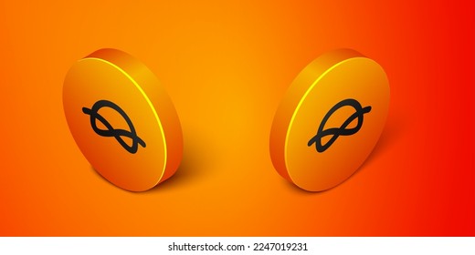 Isometric Nautical rope knots icon isolated on orange background. Rope tied in a knot. Orange circle button. Vector