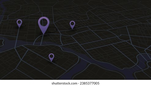 Isometric navigate mapping technology for distance data, path turns. Abstract map with unique lines, geometric patterns background. City top view. Streets, blocks, route for movement on the streets.